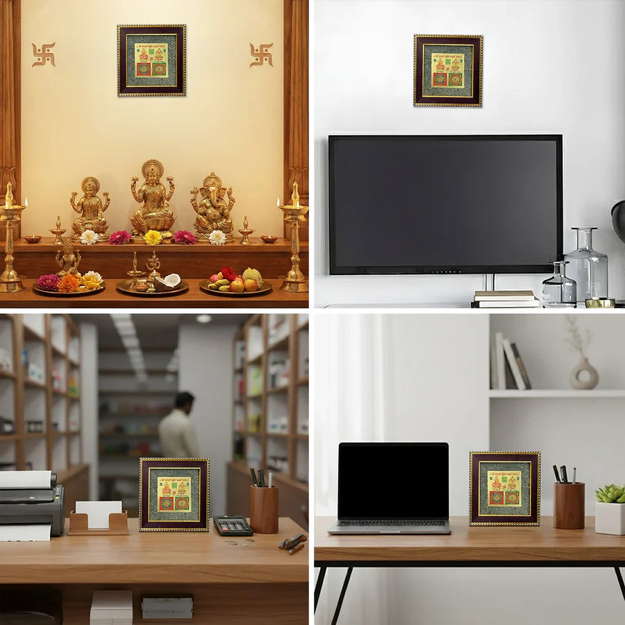 Lakshmi Kuber Yantra on Raw Pyrite Frame