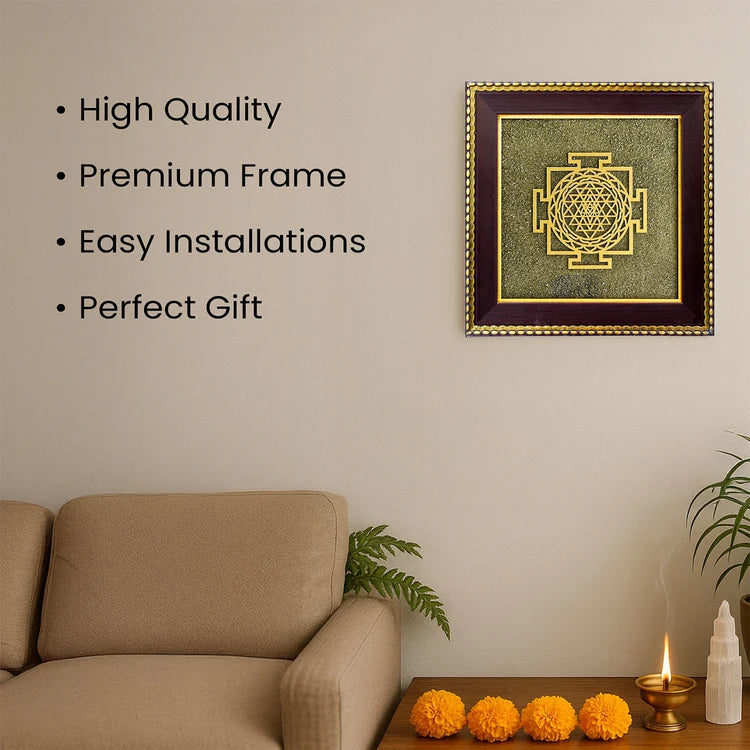 Shree Yantra on Raw Pyrite Frame