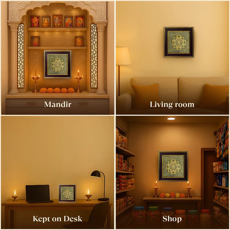 Shree Yantra on Raw Pyrite Frame